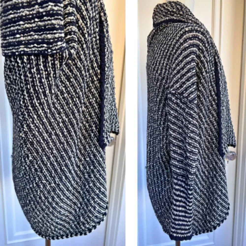 FREE PEOPLE Chunky Knit Open Front Black & White Cardigan Size S - Picture 7 of 16